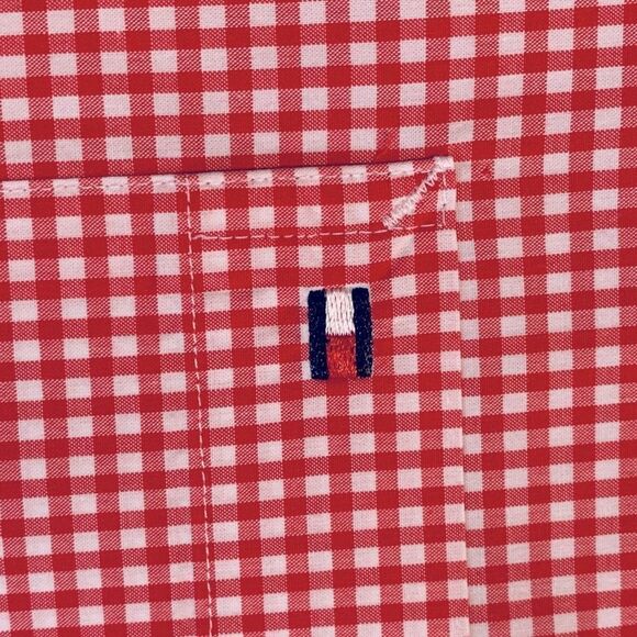 Tommy Hilfiger Men’s Short Sleeve Button Down Cotton Red White Shirt Size 17 XL - Picture 5 of 9